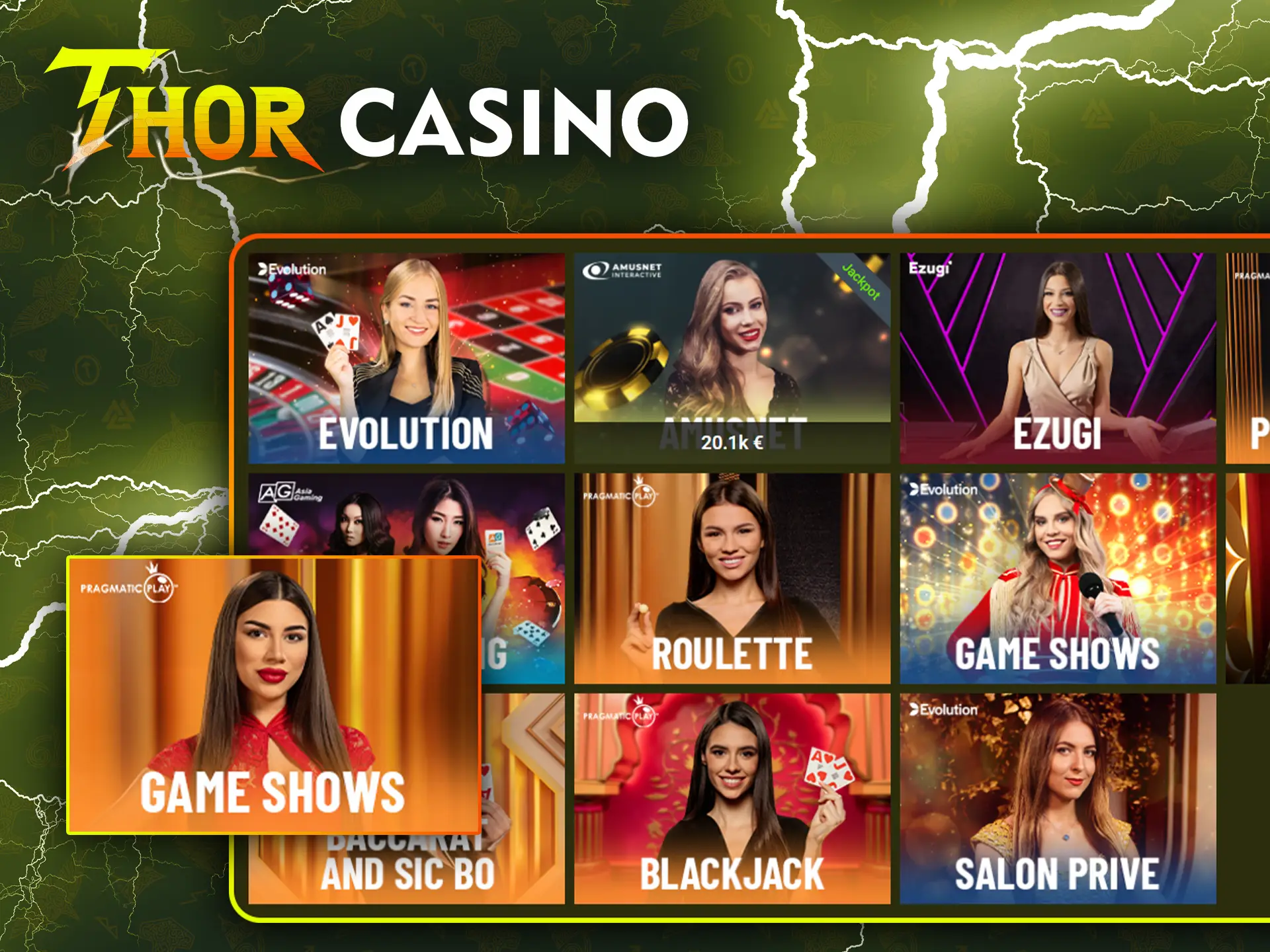Descubra los mejores juegos en la sección en vivo de Thor Casino.