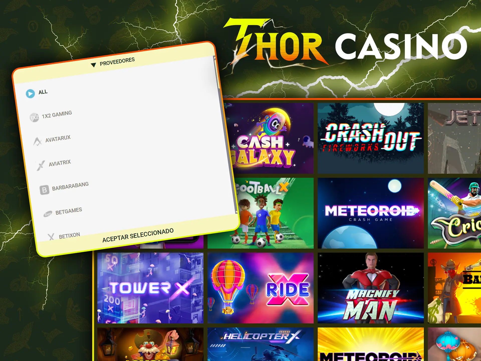 Encuentre su proveedor favorito entre otros en Thor Casino.