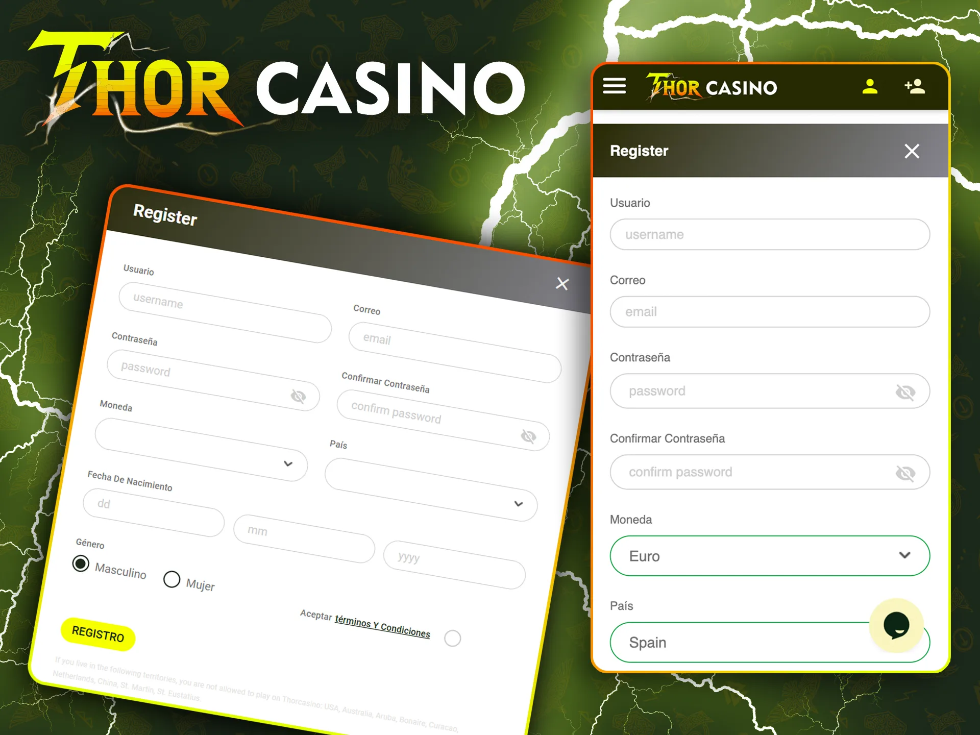 Siga todos los pasos de registro para crear una cuenta en Thor Casino.