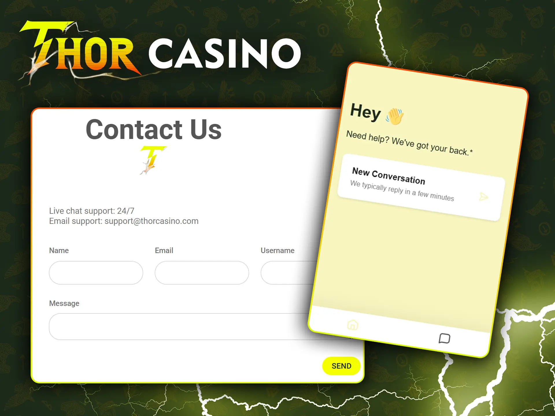 Utilice uno de los métodos para ponerse en contacto con Thor Casino.