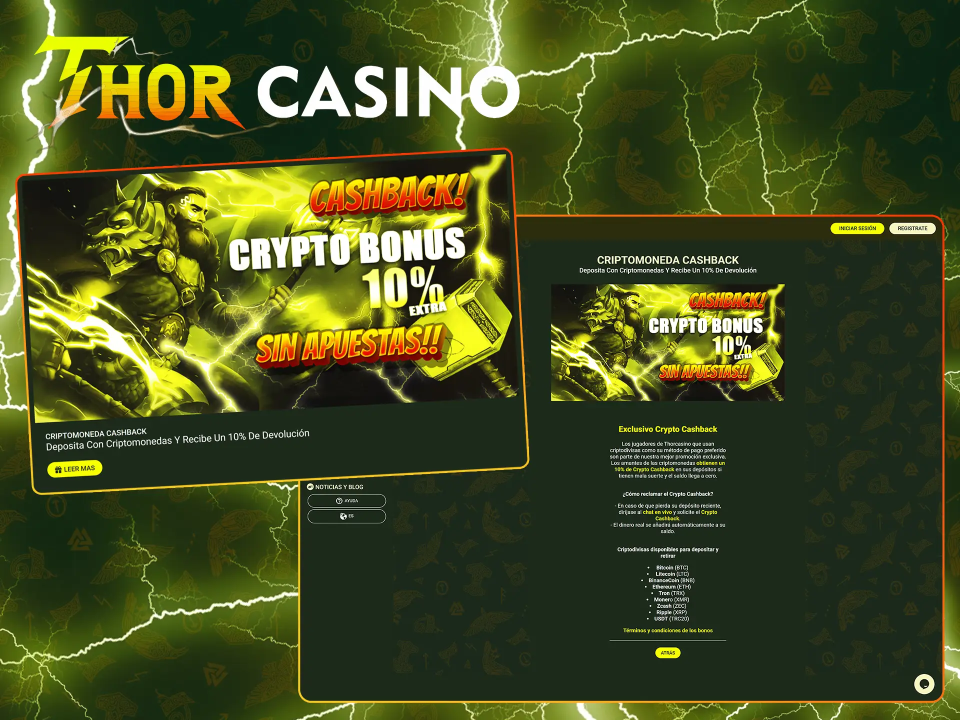 Thor Casino ofrece a sus jugadores reembolsos en criptomonedas.