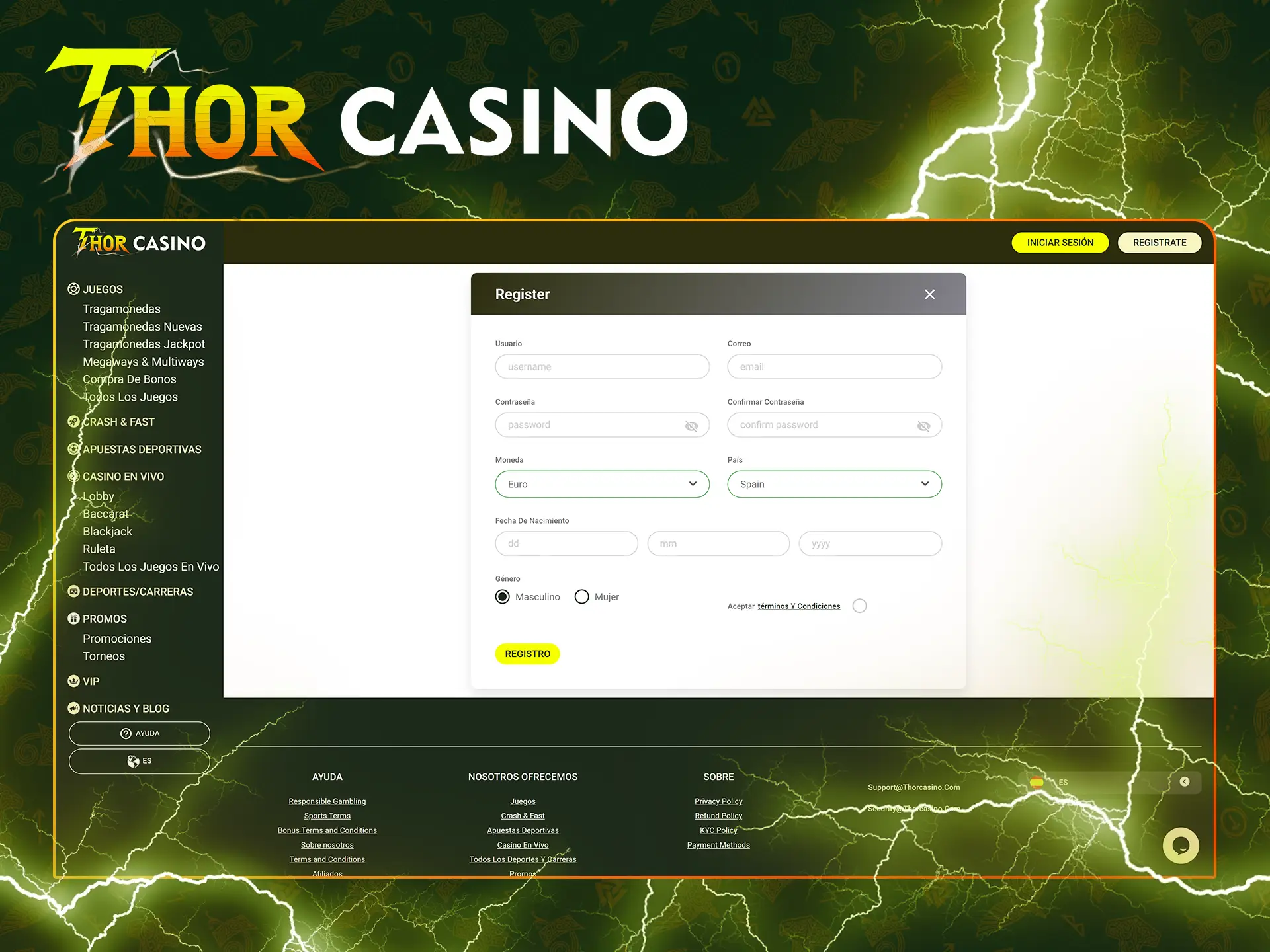 Crear una cuenta en Thor Casino es rápido y sencillo.